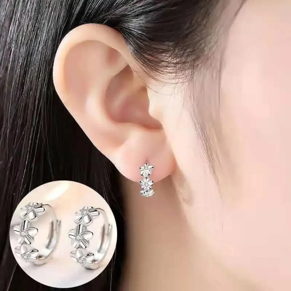 925 Sterling silver romantic plum bossom crystal earrings for women fashion